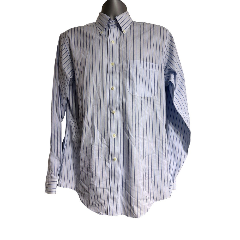 Brooks Brothers Men's Blue Stripe Non Iron Supima Cotton Dress Shirt 15 1/2 35